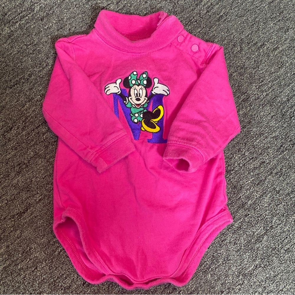 Vintage 80s 90s Baby Minnie Mouse Big Print Disney Store Long Sleeve  3 Months